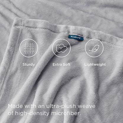 Bedsure GentleSoft Fleece Throw Blanket - Light Grey Lightweight Blankets for Sofa, Couch, Bed, Camping, Travel - Super Soft Cozy Microfiber Throws, 50x60 inches