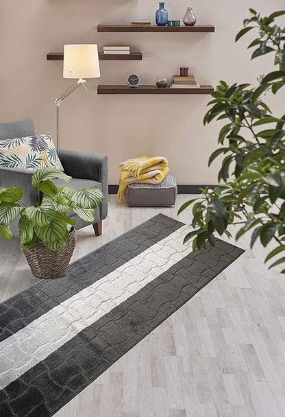 Custom Length Hallway Runner Rug,Slip Resistant,Puzzle Anthracite, 26 Inch X 19 feet, Sold and Priced Per Foot