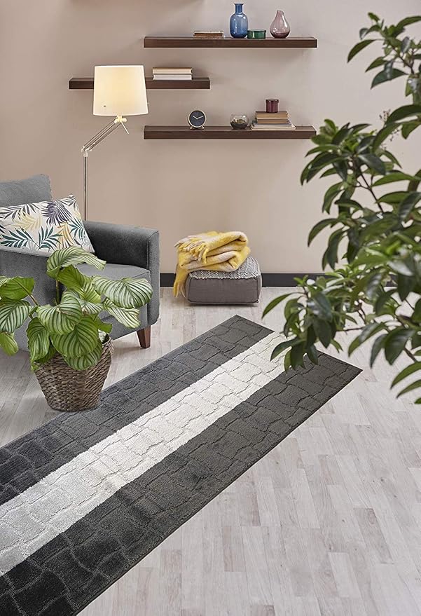 Custom Length Hallway Runner Rug,Slip Resistant,Puzzle Anthracite, 26 Inch X 34 feet, Sold and Priced Per Foot
