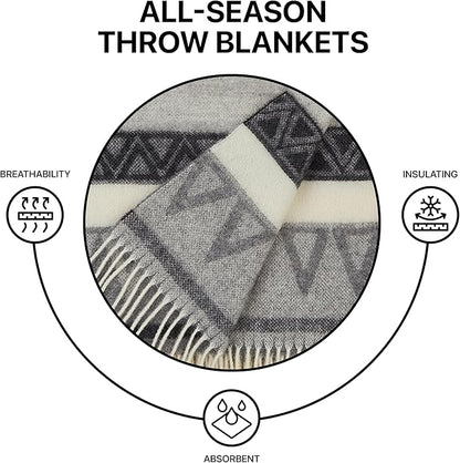 | Wool Blanket/Throw | 100% New Zealand Wool | Perfect for Home and Outdoors | Virgin Wool Throw with Fringes 75"x87" (190 x 220 cm)