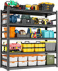78'' Garage Storage Shelves, Metal 5Tier Shelving Unit, Adjustable, Double-Layer Column with Reinforced Ribs, Heavy-Duty, Capable of Bearing 3000 lbs, Suitable for Plant, Warehouse, Kitchen Storage