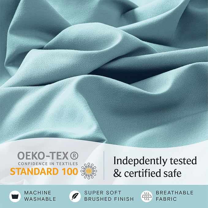 LuxClub 4 PC Full Sheet Set, Deep Pockets Wrinkle Free Cooling Bed Sheets Hotel Bedding for Women, Men, Kids & Teens, Includes 1 Fitted Sheet, 1 Flat Sheet and 2 Pillowcases-Aqua