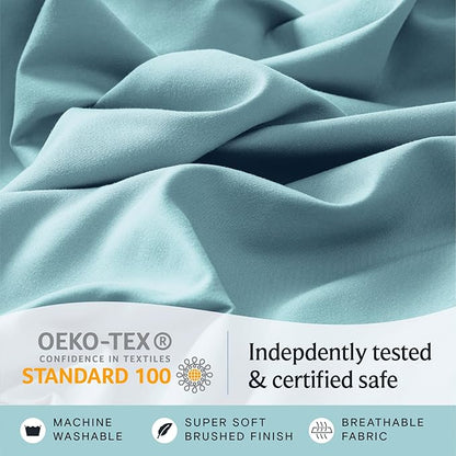 LuxClub 3 PC Twin Sheet Set, Deep Pockets Wrinkle Free Cooling Bed Sheets Hotel Bedding for Women, Men, Kids & Teens, Includes 1 Fitted Sheet, 1 Flat Sheet and 1 Pillowcase-Silky Soft Aqua