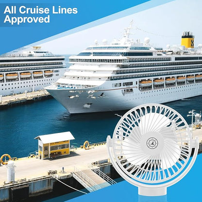 Fanopera Magnetic Cruise Fan with 12000mAh Battery - Portable Cabin Air Circulator, 3-Speed LED Desk Fan with Timer, Power Bank & Ceiling/Wall Mount, Cruise Ship Approved for Travel (White)
