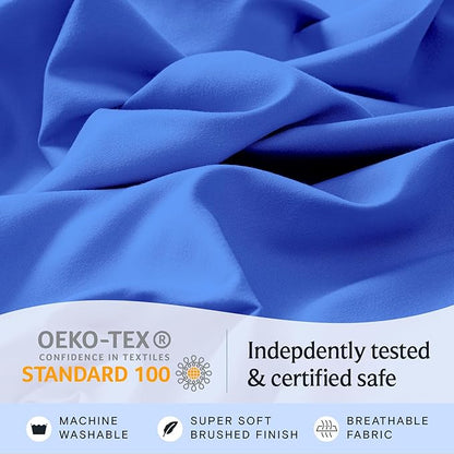 LuxClub 4 PC Sheet Set Bed Sheets Deep Pockets 16" Eco Friendly Wrinkle Free Cooling Machine Washable Hotel Bedding Silky Soft - Marine Blue Queen