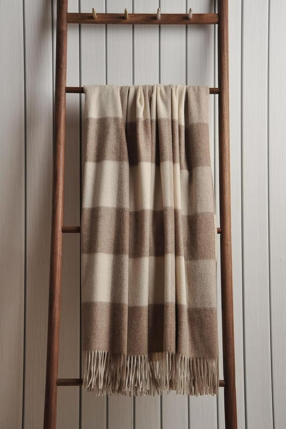 EP Mode 100% Pure Cashmere Throw Blanket for Sofa, Classic Design with Gift Box (Neutral Checkered)
