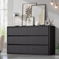 Black Dresser for Bedroom with 6 Double Drawers, 48" Wide Wooden Chest of Drawers with Curved Profile, Modern Fluted Dresser TV Stand, Wood Closet Clothes Storage Organizer for Living Room