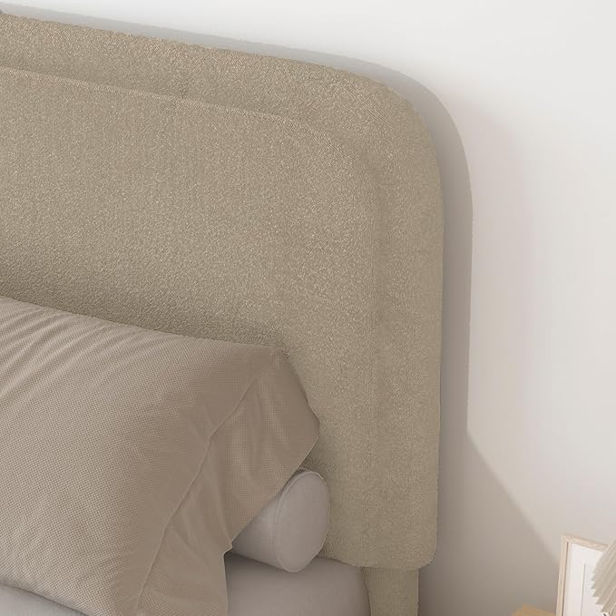 BarnFurin Full Size Bed Frame,Cloud Boucle Upholstered Platform Bed Frame with Headboard, Modern Style, Soft Rounded Corners, No Box Spring Required, Easy Assembly, Beige