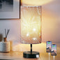 Bedside Table Lamp with 2 USB Ports, Modern Touch Control Desk Lamp with Round Flower Flaxen Fabric Shade, 3 Way Dimmable Small Nightstand Lamp for Bedrooms Living Room Dorm Gray Decor(Bulb Included)