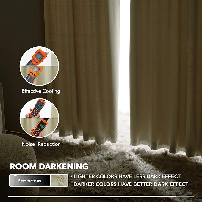 Deconovo Blackout Curtains, Thermal Insulated, W52 x L54 2 Panels, Back Tab, Machine Washable, Room-Darkening Drapes for Bedroom/Living Room Beige