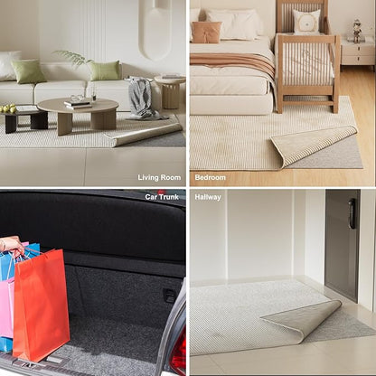 Felt Rug Pad with Gripper Dots, 3x5 Ft Non-Slip Rug Underpad with PVC Backing, 1/6" Thick Cushioned Carpet Pad Gripper for Hardwood Floors, Vinyl & Tile, Under Rug Padding Floor Protection