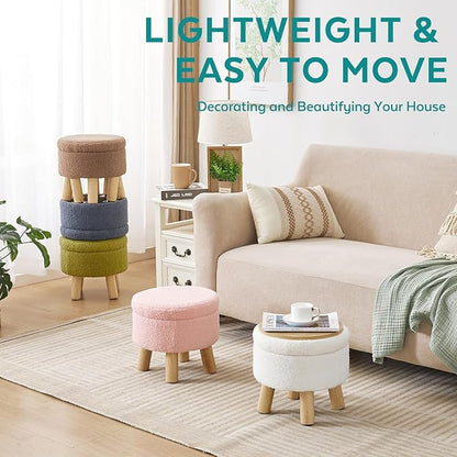 FIMIVIBI Small Foot Stool Ottoman with Storage, Sherpa Ottoman Foot Rest for Couch, Round Footstool with Storage, Small Ottomans and Footstools for Living Room and Entryway (Bright Green)