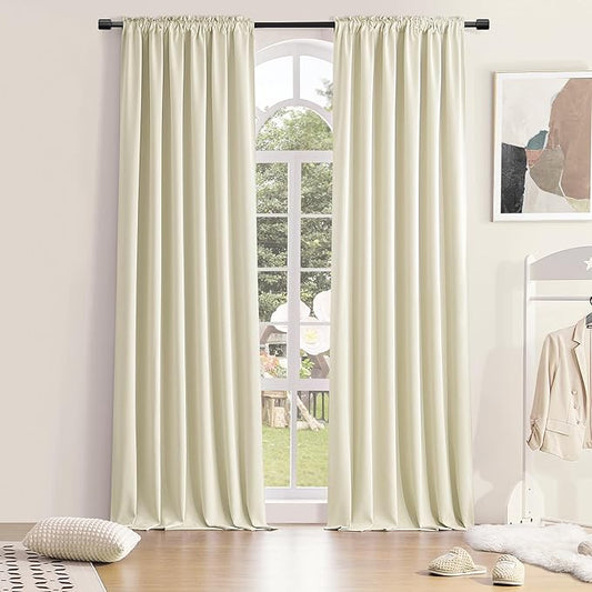 DONREN Room Darkening Sliding Door Curtains - Thermal Insulated Solid Blackout Extra Wide Patio Glass Door Drapes (Cream Beige, W 60 x L108, 2 Panels)
