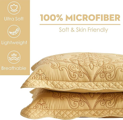 CHIXIN Microfiber Standard Pillow Shams Set of 2 - Decorative Quilted Pillow Covers - Grey - Size (20" x 26")