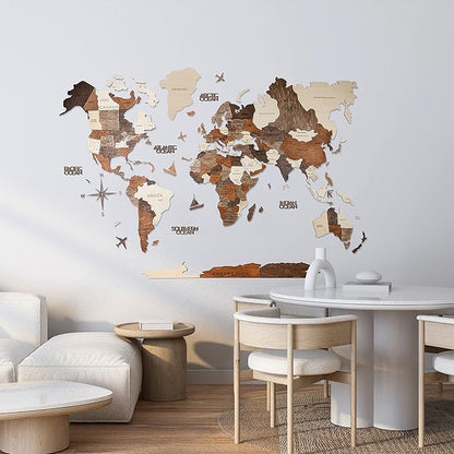 Handmade 3D Wood World Map Wall Art Large Wall Decor Track Your World Travels - Special for Home, Kitchen and Office (X-Large, Multicolor)