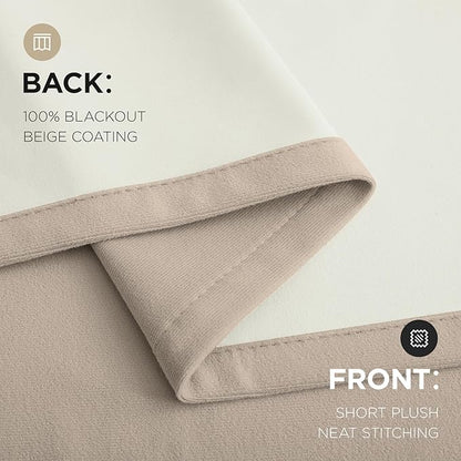 Joydeco Light Beige 100% Blackout Curtains 72 Inch 2 Panels, Luxury Thermal Light Beige Velvet Curtains for Bedroom Living Room, Soundproof Blackout Window Drapes, Rod Pocket & Back Tab (52W x 72L)