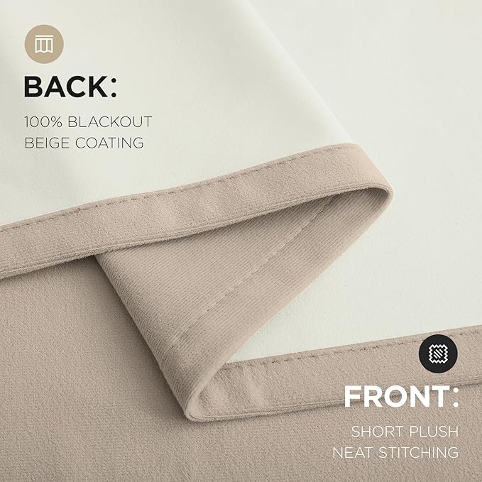 Joydeco Light Beige 100% Blackout Curtains 108 Inch 2 Panels, Luxury Thermal Light Beige Velvet Curtains for Bedroom Living Room, Soundproof Blackout Window Drapes, Rod Pocket & Back Tab (52W x 108L)