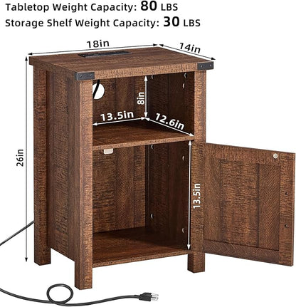 Joaxswe Night Stand Set of 2, 18 Inch Farmhouse Nightstand with with Charging Station and USB Port, Rustic Wood Bedside Table with Magnetic Door, Bed Side Tables for Bedroom, Reclaimed Barnwood
