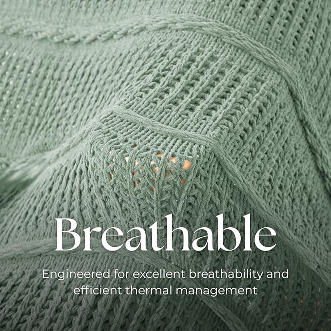 Boho Knitted Chenille Blanket with Tassels - Lightweight & Soft All-Season Throw - 3D Classic Pattern for Living Room Bedroom Couch, Sage Green, Queen 90"x90"