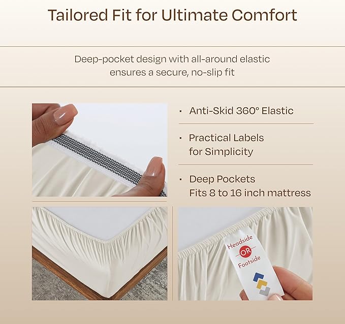 California Design Den Luxury Queen Sheets Set - Buttery Soft 800 Thread Count Sateen, 100% Cotton Bed Sheets Set with Deep Pockets, Durable Bedding - Ivory (Cream Tone)