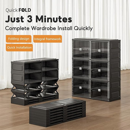 Black Shoe Rack Organizer Cabinet for Closet Entryway,Clear Shoe Storage Boxes Stackable Sneaker Storage with Door Easy Assembly Shoe Cabinet with Lids Large 6 Tiers 24 Pairs