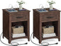 VASAGLE LIRY Collection - Farmhouse Nightstands with Charging Station, Set of 2 Bedside Tables, Side Tables with Drawer, Open Compartment, for Bedroom, Maroon Brown ULET959K51