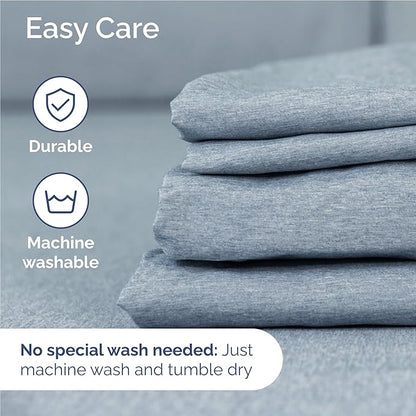 Twin XL 4 Piece Sheet Set - Cooling & Breathable - Hotel Luxury Bedding, Includes Fitted Sheet for Women, Men, Kids & Teens - 1 Flat, 1 Fitted Sheet, 2 Pillowcases w/Deep Pockets - Heathered Blue