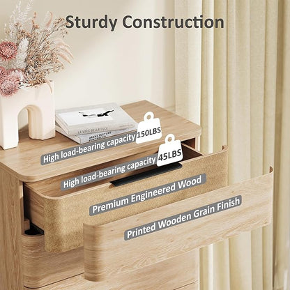 5 Drawer Dresser for Bedroom, 45" Tall Modern Chest of Drawers with Metal Handle, Curved Profile Design, Wooden Closet with Large Drawers Dressers Organizer for Entryway Hallway