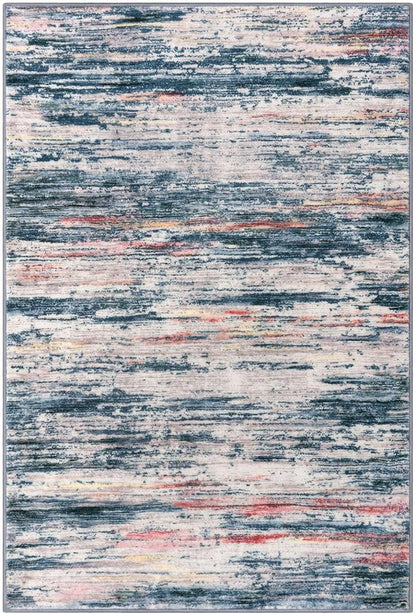 5x7 Modern Area Rug for Bedroom, Teal Blue Peach Gray Multi Large Teal Blue Peach Gray Multi Super Soft Rug with Non-Slip, Non-Shedding Rugs for Living Room, Indoor Door Mat for Home Décor