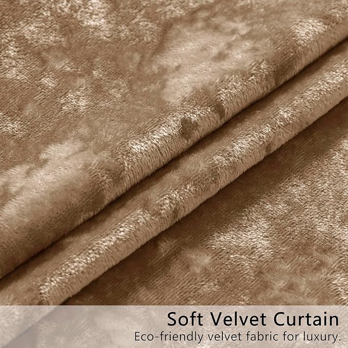 SMILETIME Amber Beige Crushed Velvet Curtains 52x90 inch Luxurious Thermal Insulated Soundproof Drapes for Living Room Bedroom Office Soft and Durable Light-Filtering Window Treatments, 2 Panels