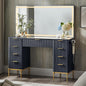T4TREAM 48" Fluted Makeup Vanity Desk with 48" Large Mirror and HD LED Lights, Modern Vanity Table with Charging Station, Glass Top and Golden Handles Dressing Table for Bedroom,Dark Grey