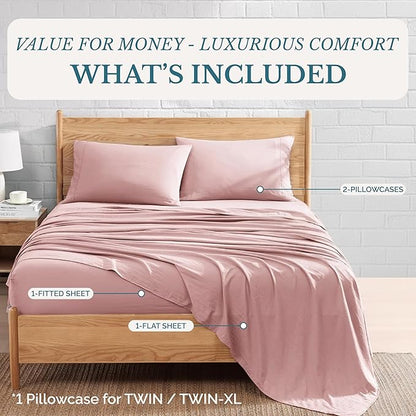 Casa Platino Bedding Sheets and Pillowcases, Pre-Washed Ultra Soft & Breathable Full Bed Sheets Set, Hydro-Brushed Microfiber Cooling Full Size Sheet Set, Deep Pockets - Sepia Rose