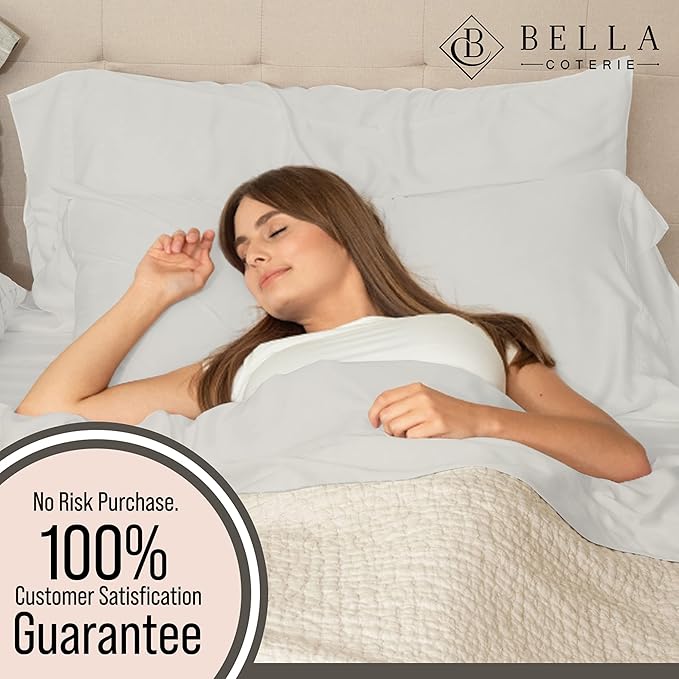 Bella Coterie Luxury Bamboo Viscose Twin XL Size Sheet Set | 100% Organically Grown | Ultra Soft | Cooling for Hot Sleepers | 18" Deep Pocket [Grey Mist]