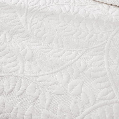 MarCielo 3-Piece 100% Cotton Oversized Bedspread Lightweight Quilt Coverlet Embroidery Farmhouse Bedding Set T0 (Bright White, Oversized King (118"x106"))