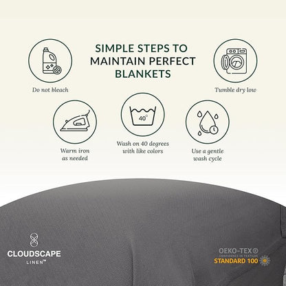 Cloud Scape Linen 100% Cotton Throw Blanket 50x70 Sharkskin, Luxury All-Season Warmth, Ultra Soft, Oversized Herringbone Gauze Blanket for Winter, Bed, Couch & Sofa Decor, Best Gift Idea