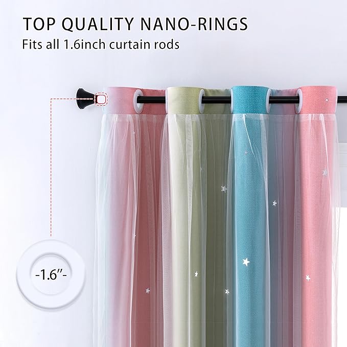 XiDi Dream Star Blackout Curtains for Kids Rooms Girl Princess Curtain for Daughter Bedroom Window (Pink Blue, W52 X L63)