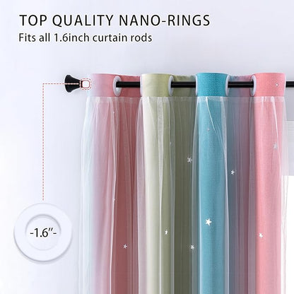 XiDi Dream Star Blackout Curtains for Kids Rooms Girl Princess Curtain for Daughter Bedroom Window (Pink Blue, W52 X L63)