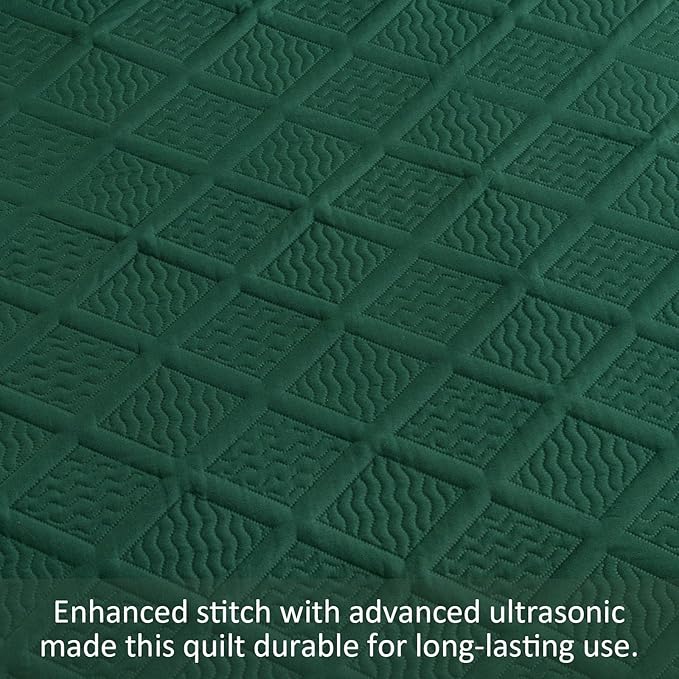 Yiran California King Quilt Set, Emerald Green Oversized Bedspread Bedding Set, Lightweight Diamond Pattern Soft Microfiber Modern Style Coverlet with 2 Pillow Shams 112x104 inch