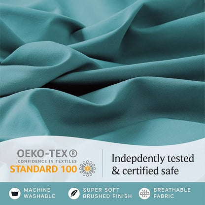 LuxClub 4 PC Full Sheet Set, Deep Pockets Wrinkle Free Cooling Bed Sheets Hotel Bedding for Women, Men, Kids & Teens, Includes 1 Fitted Sheet, 1 Flat Sheet and 2 Pillowcases-Soft Teal
