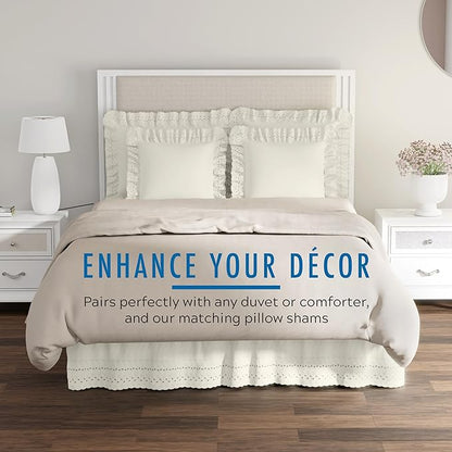 Fresh Ideas Eyelet Bed Skirt, Ruffled Design, 14 Inch Drop, Embroidered Scalloped Edge, Full, Ivory