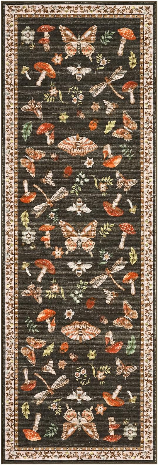 2.5x8 Runner Rug for Hallway Washable Kitchen Rugs Non Slip with Rubber Back Mushroom Soft Low-Pile Stain Resistant Foldable Indoor Carpet for Entryway Laundry Room Floor Mats Brown