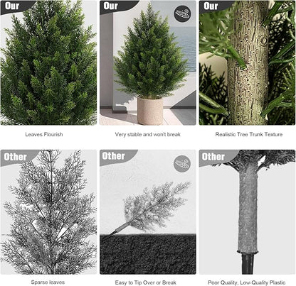 Outdoor Artificial Cedar Topiary Tree, Faux Evergreen Shrubs for Front Porch Decor, Lifelike Fake Bushes Plants for Home Living Room Front Door Decor (2, 2ft)