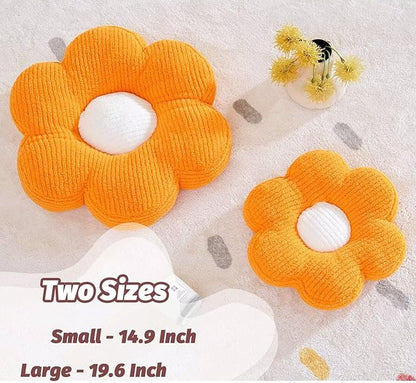 Kcvvcr Flower Pillow, Cute Daisy Decorative Pillow for Bed, Soft Home Decor Floor Seating Cushion (Orange, 14.9 Inches)