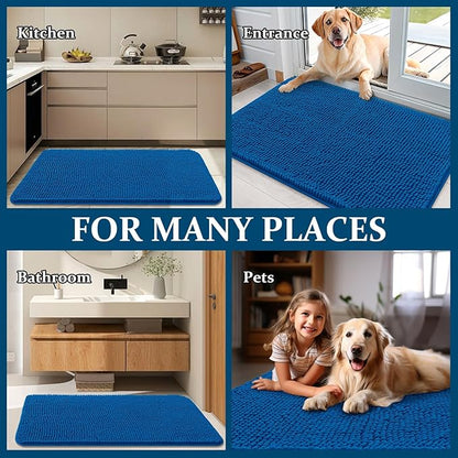 OLANLY Dog Door Mat for Muddy Paws 44x24, Absorbs Moisture and Dirt, Absorbent Non-Slip Washable Doormat, Quick Dry Chenille Mud Mat, Entry Indoor Entryway Carpet for Inside Floor, Deep Navy Blue