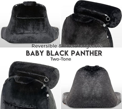 Husband Pillow Medium Limited Baby Black Panther Backrest, 2-Tone Reversible Double Sided Fabulous Faux Fur Reading & Bed Rest Pillow with Arms & Neck Roll, Adjustable Memory Foam - Extremely Comfy
