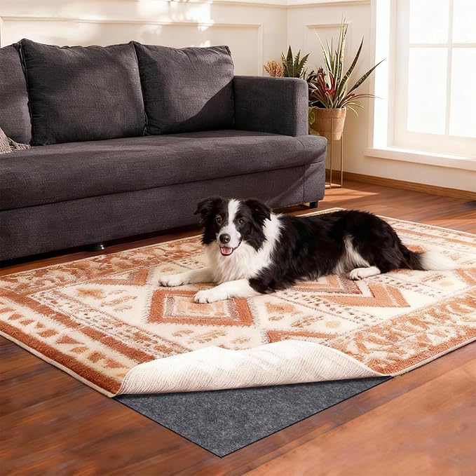 Rug Pad Waterproof Non-Slip 8x10 ft, 1/8" Thick Felt Cushion Pad for Area Rugs – Protects Hardwood, Tile & Laminate Floors – Keeps Rugs Flat & Secure