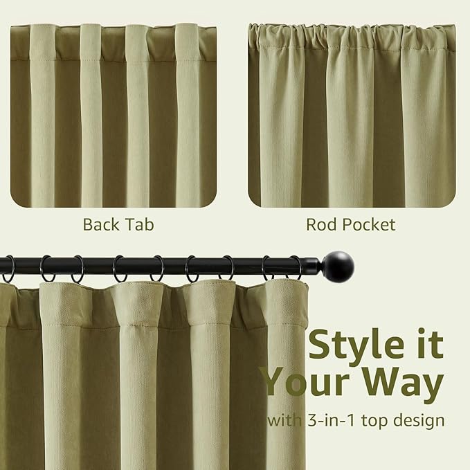 jinchan Chenille Blackout Curtains 84 Inches Long 2 Panels Sage Green Thermal Insulated Curtains for Living Room Bedroom Back Tab Curtains Full Privacy Triple Weave Noise Reducing Drapes 50x84 Inch
