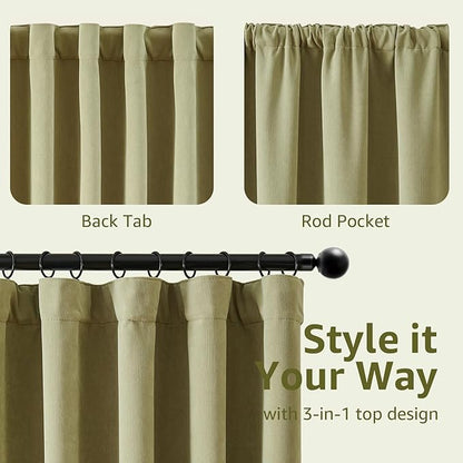 jinchan Chenille Blackout Curtains 84 Inches Long 2 Panels Sage Green Thermal Insulated Curtains for Living Room Bedroom Back Tab Curtains Full Privacy Triple Weave Noise Reducing Drapes 50x84 Inch