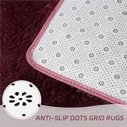 duduta Burgundy Plush Rugs for Bedroom 4x6 ft, Fluffy Carpet for Living Room, Shag Rug for Kids Room Dorm Nursery Playroom