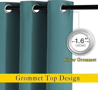 NICETOWN Sea Teal Blackout Curtains for Living Room, Grommet Thermal Insulated Window Drapes Room Divider Blinds Sound Reducing for Living Room, W46 x L102, 2 Pieces